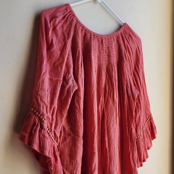 Westport 1962 Coral Scoop Neck Flared Sleeve Poet Blouse Size Small - Picture 9 of 13